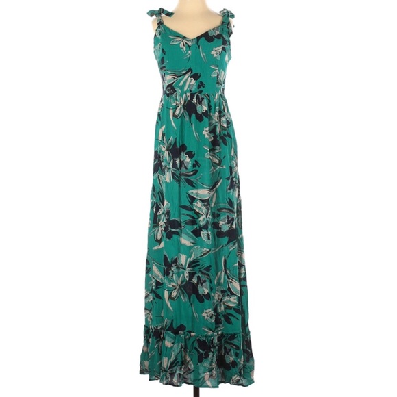 Tahari teal floral ruffle beach maxi dress - Picture 1 of 6